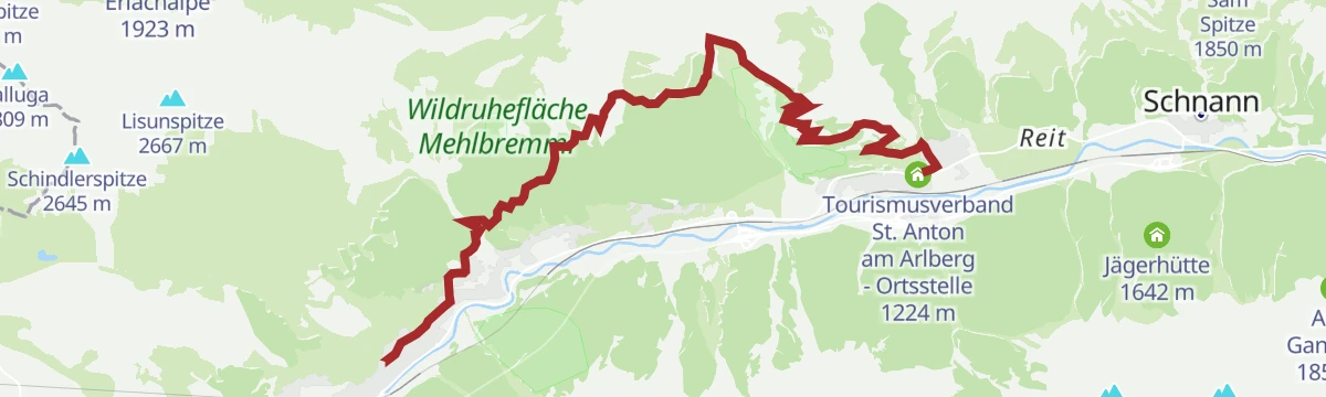 Route map: St. Anton - Wolchererhöhe- Pettneu